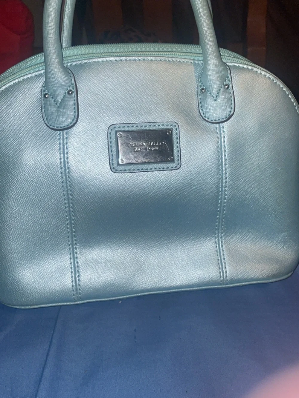 Tignanello Saffiano Leather Dome Satchel Bag Blue 1989